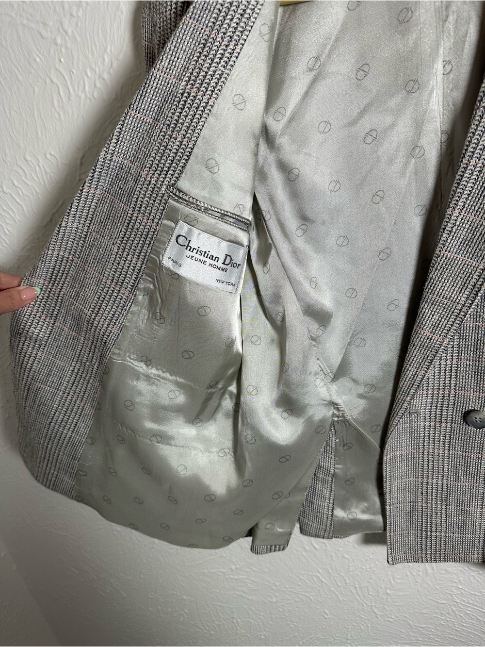 Christian Dior Jeune Homme Vintage Wool Blazer 4-6 Gray Plaid Double Breasted - Picture 8 of 11